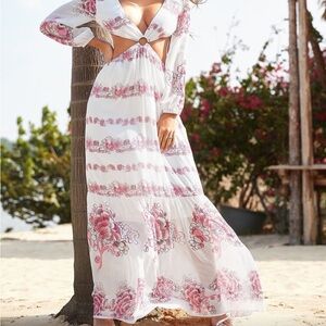 SHEIN White and Pink Floral Maxi Dress